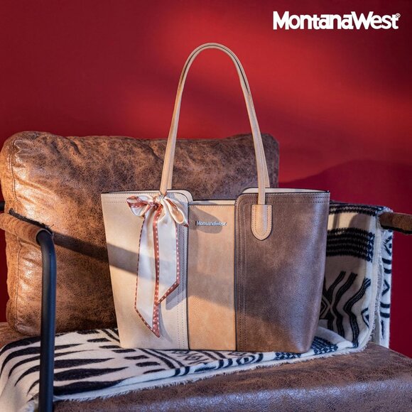 Women Three Chocolate Imported Vegan Leather Medium Top Handle Satchel Tote Bags - Picture 6 of 6